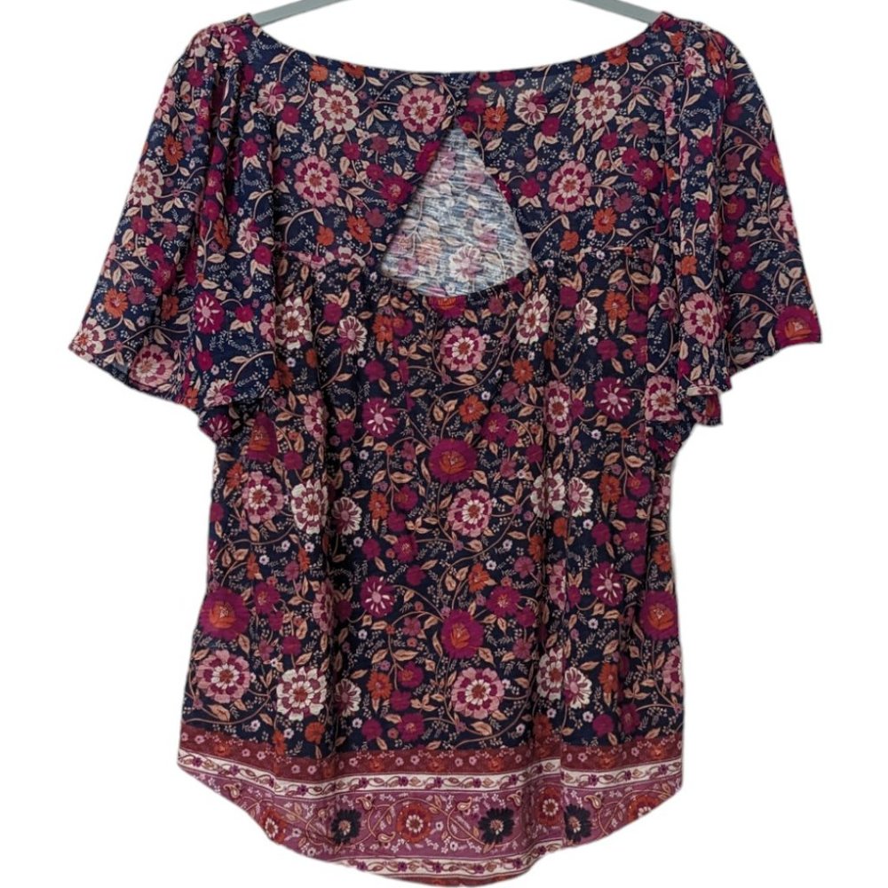 Women's Lucky Brand short sleeve floral print top, multi, size S - Picture 2 of 5